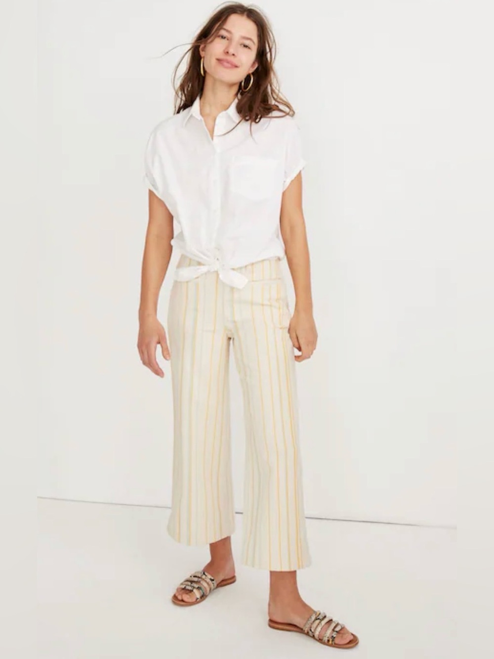 Madewell Emmet Wide Leg High-Rise Crop Pants Warm Honeysuckle Reverse Stripe 31